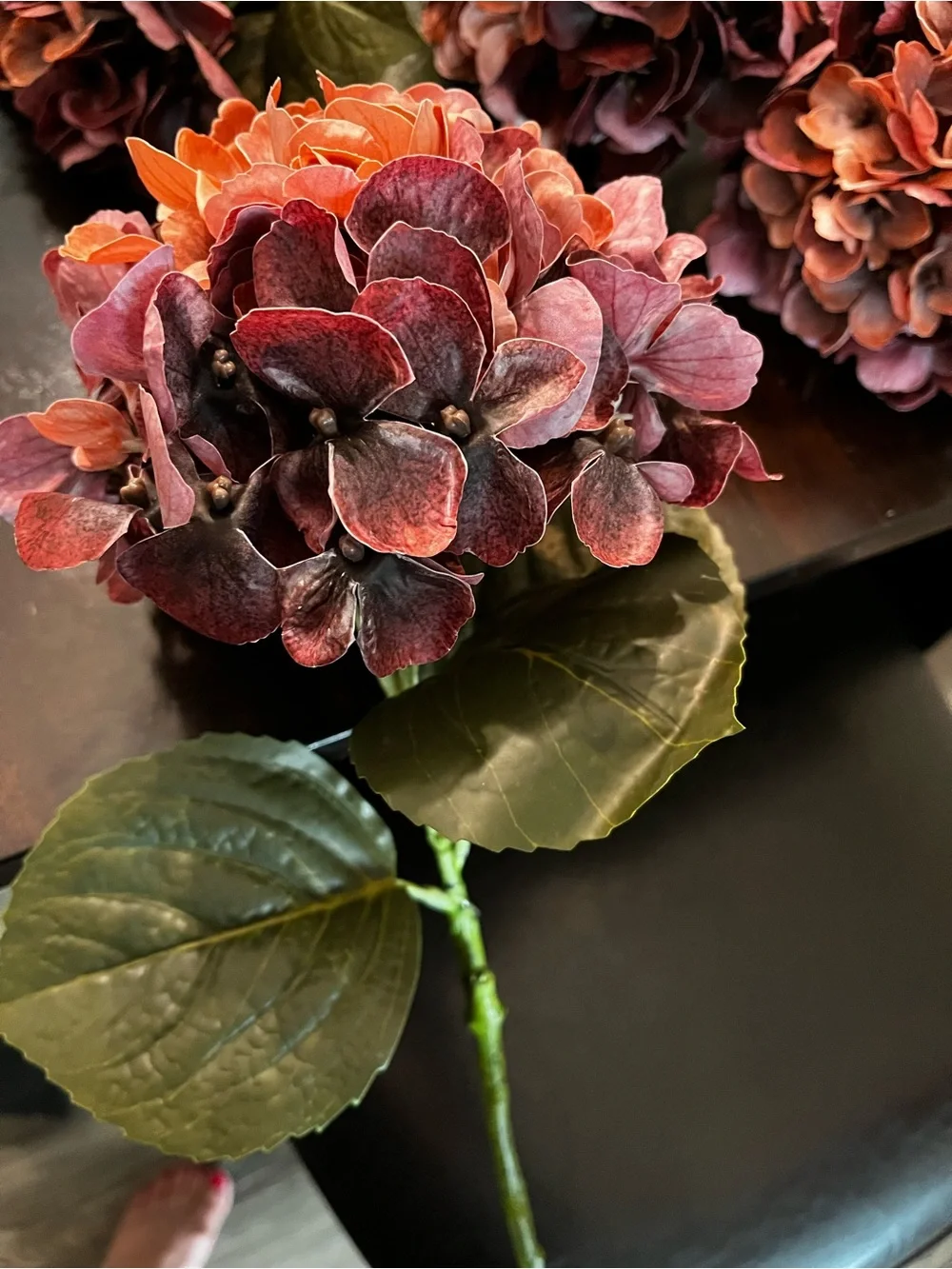 Faux Hydrangea Stem in Dusty Rose and Mauve